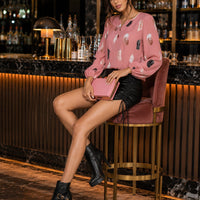 Fashion Woman Blouse Shirts For Women Stylish Top long Sleeve Feather Pattern Female Tops Elegant Chiffon Natalia Home Fashion    Natalia Home Fashion