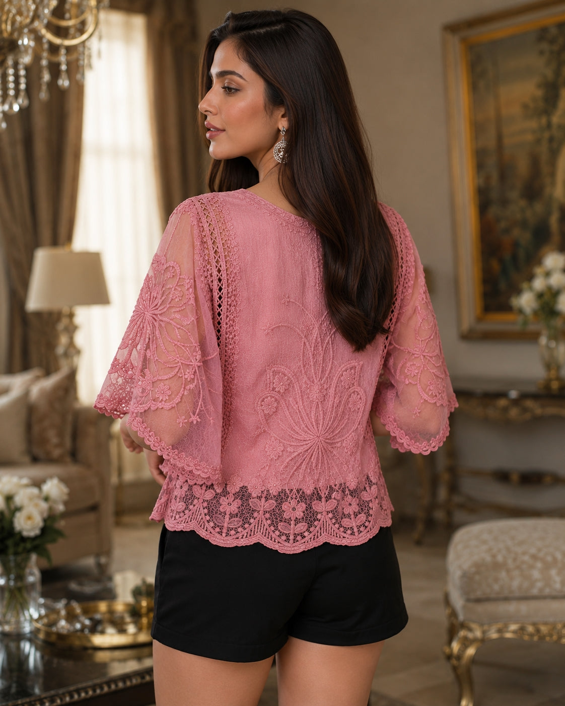 Loose Lace Blouse Women Butterfly Sleeve Chiffon Shirt Woman Fashion Casual Floral Shirt Tops