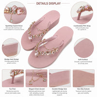 Women Slippers Fashion Summer New Water Diamond Flip Flops Women Outwear Thick Sole Slope Heels Beach Vacation Slippers