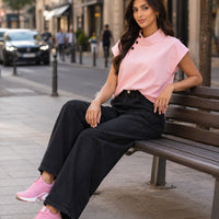 Women Cotton Linen Stand Collar Blouses Cap Sleeves Solid Color Loose Fit Casual Fashion Female Shirts Tops