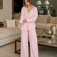 Cotton and Linen Shirt Suit High Waist Loose Trousers Elegant Women Sets Two Piece Set for Women Natalia Home Fashion    Natalia Home Fashion