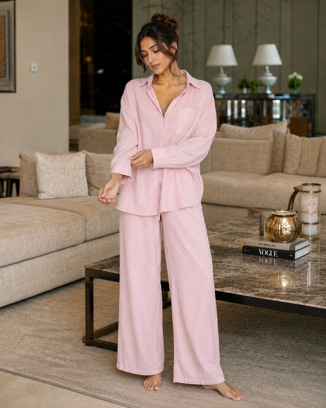 Cotton and Linen Shirt Suit High Waist Loose Trousers Elegant Women Sets Two Piece Set for Women Natalia Home Fashion    Natalia Home Fashion