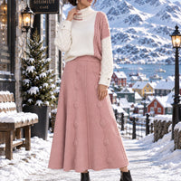 Women's Cable Knit Two Piece Set: High Neck Long Sleeve Sweater & A-Line Midi Skirt, Casual Elegant Pullover Outfit Natalia Home Fashion    Natalia Home Fashion
