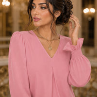 Fashion Simple Solid Color Pullover Shirt Women Loose V-neck Flared Sleeve Shirts Top Female Elegant Commuting Clothing