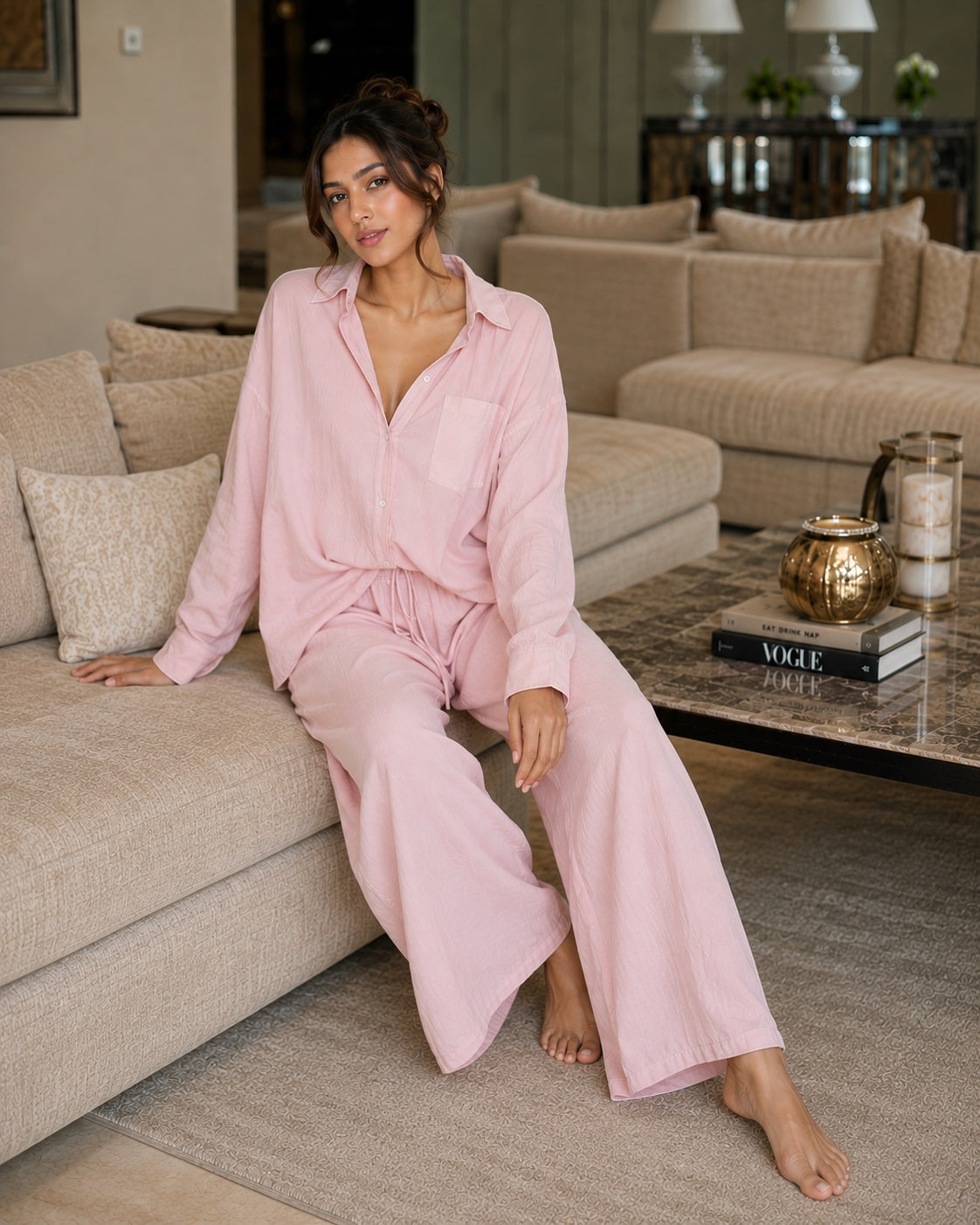 Cotton and Linen Shirt Suit High Waist Loose Trousers Elegant Women Sets Two Piece Set for Women Natalia Home Fashion    Natalia Home Fashion