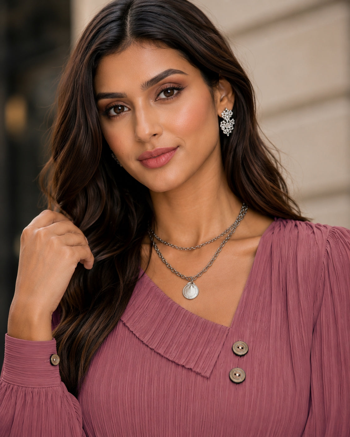 Simple Button V-neck Pullover Women's Solid Long Sleeve Casual T-shirts Elegant Lady Blouses