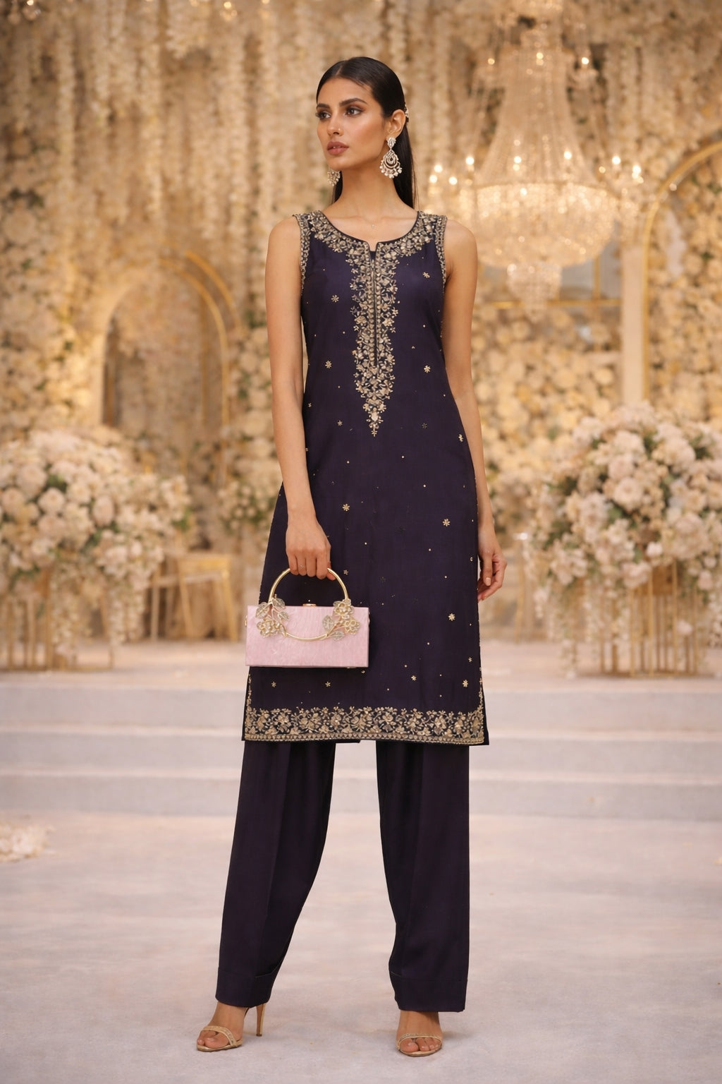 Flower Acrylic Dinner Bag, Single Shoulder, Oblique Cross, Wedding Banquet Handbag