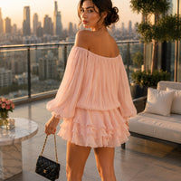 Women Dress Romantic French-style Lantern Sleeves Off-shoulder Mermaid Dress With Shiny Silk Unique Design Natalia Home Fashion    Natalia Home Fashion