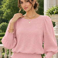 Women's Loose T-shirt Spring and Autumn New Solid Color Long-sleeved Lotus Leaf Sleeve Crew Neck Top Natalia Home Fashion    Natalia Home Fashion