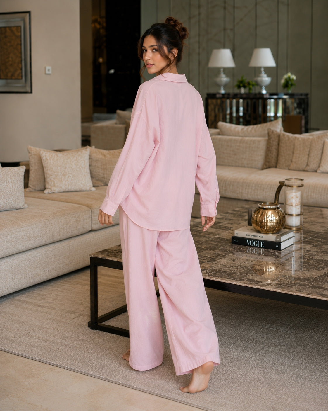 Cotton and Linen Shirt Suit High Waist Loose Trousers Elegant Women Sets Two Piece Set for Women Natalia Home Fashion    Natalia Home Fashion