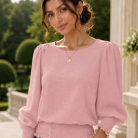 Women's Loose T-shirt Spring and Autumn New Solid Color Long-sleeved Lotus Leaf Sleeve Crew Neck Top Natalia Home Fashion    Natalia Home Fashion