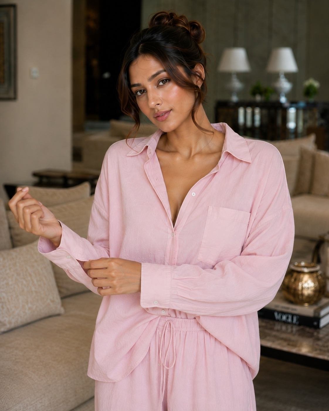 Cotton and Linen Shirt Suit High Waist Loose Trousers Elegant Women Sets Two Piece Set for Women Natalia Home Fashion    Natalia Home Fashion