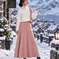 Women's Cable Knit Two Piece Set: High Neck Long Sleeve Sweater & A-Line Midi Skirt, Casual Elegant Pullover Outfit Natalia Home Fashion    Natalia Home Fashion