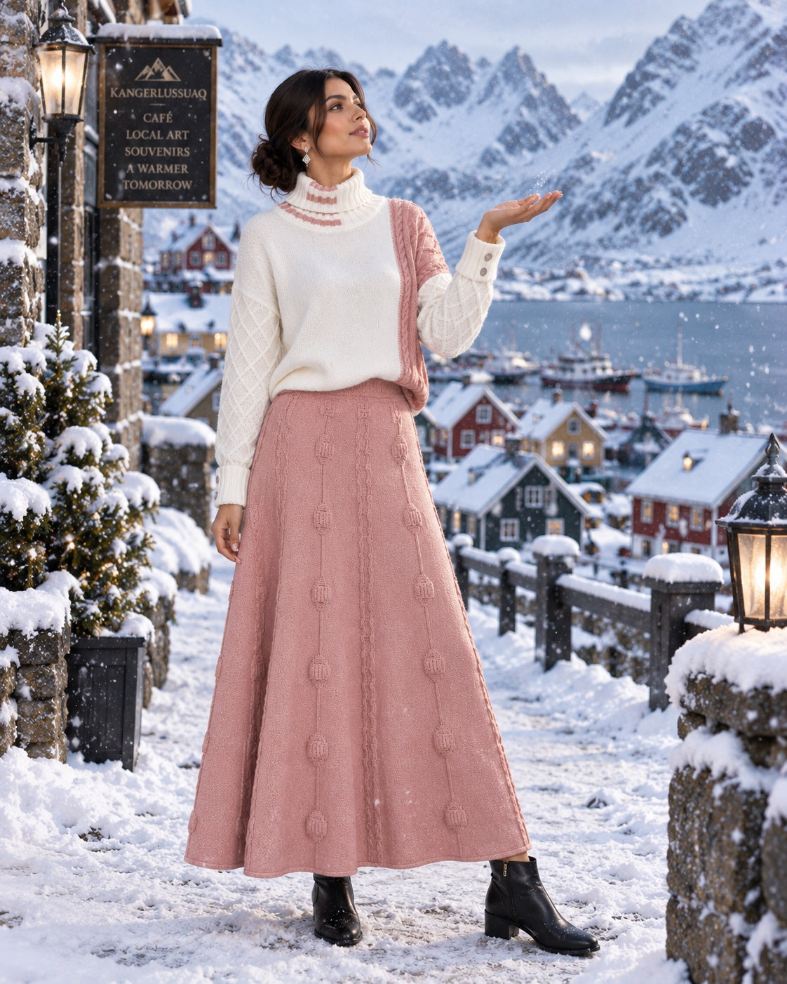 Women's Cable Knit Two Piece Set: High Neck Long Sleeve Sweater & A-Line Midi Skirt, Casual Elegant Pullover Outfit Natalia Home Fashion    Natalia Home Fashion