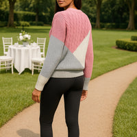 Women's Sweater Tops Sweaters Women Female Woman Clothing Casual Color-Blocked Long-Sleeved Pullover Sweater