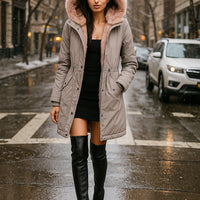 Warm Cotton Jacket with Zipper And Hood Women's Fashionable Slim Fit Coat Long Sleeve Thermal Outerwear - Natalia Home Fashion