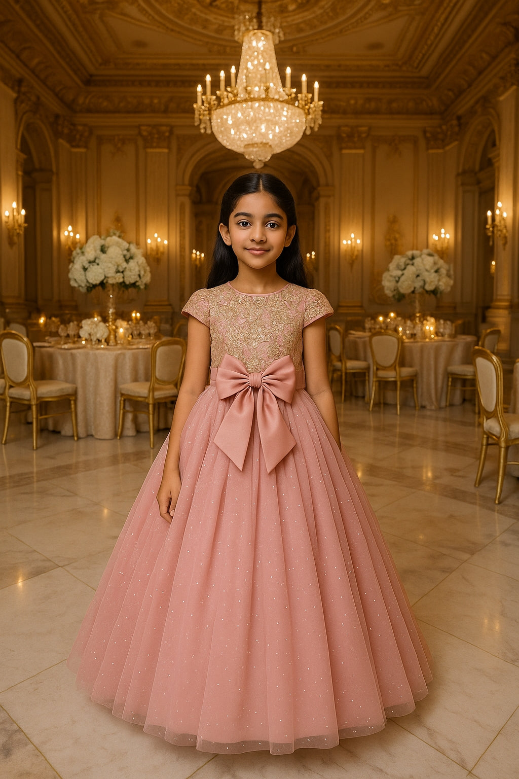 Girls Flower Embroidery Party Dress Kids Big Bow Long Wedding Bridesmaid Prom Gown Girl Fashion Lace Birthday Clothes Costumes