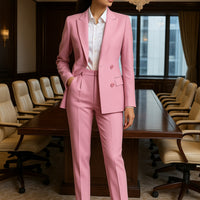 Women Fashion Solid Pant Suits, Office Lady Elegant V-Neck Long Sleeve Blazer Set, Pencil Pants Slim Ladies Outfit