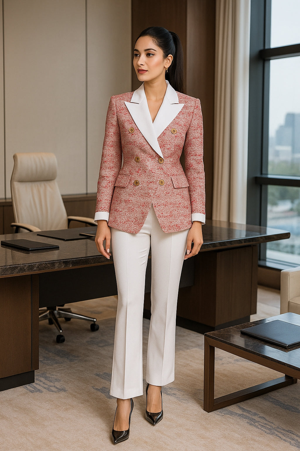 Fashion Red Plaid Ladies Blazer Jacket Women Long Sleeve Single Breasted Female Casual Coat