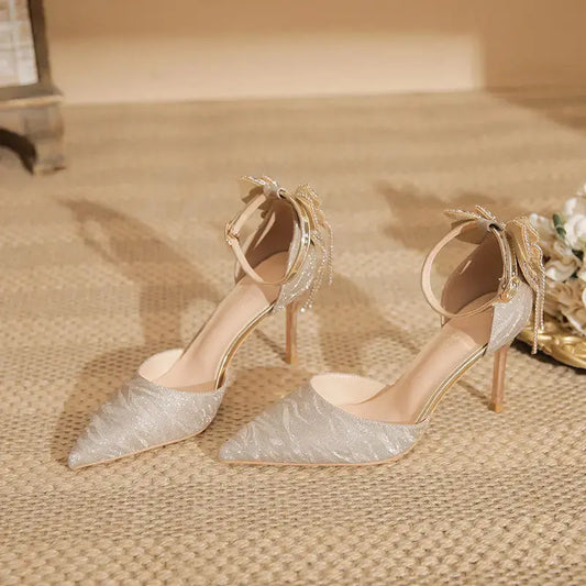Pointed Toe Sequins Fine Heeled High Heels Elegant Sexy Ladies Sandals Wedding Shoes Banquet Shoes Women's Shoes My Store