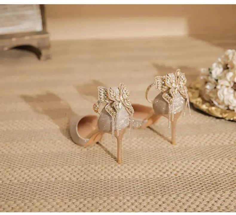 Pointed Toe Sequins Fine Heeled High Heels Elegant Sexy Ladies Sandals Wedding Shoes Banquet Shoes Women's Shoes My Store