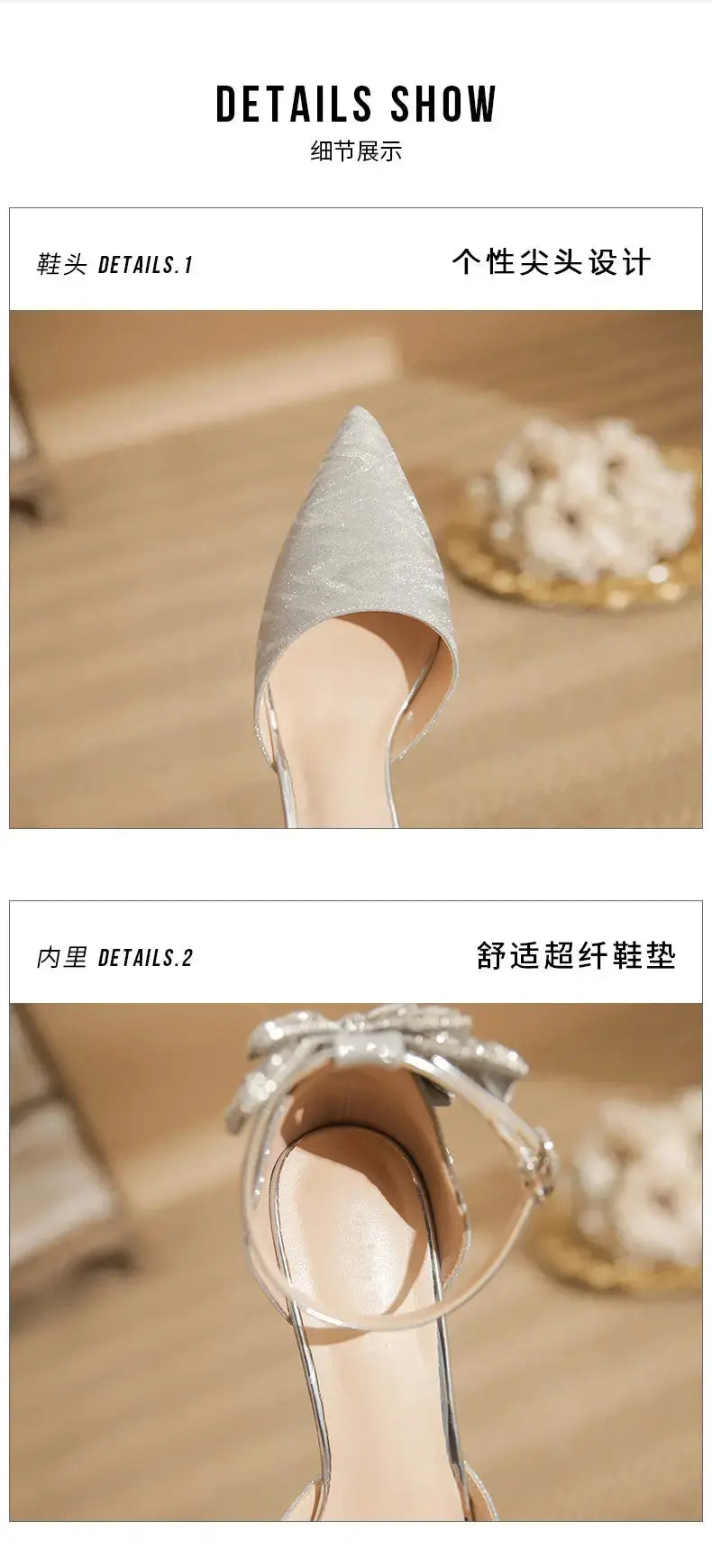 Pointed Toe Sequins Fine Heeled High Heels Elegant Sexy Ladies Sandals Wedding Shoes Banquet Shoes Women's Shoes My Store