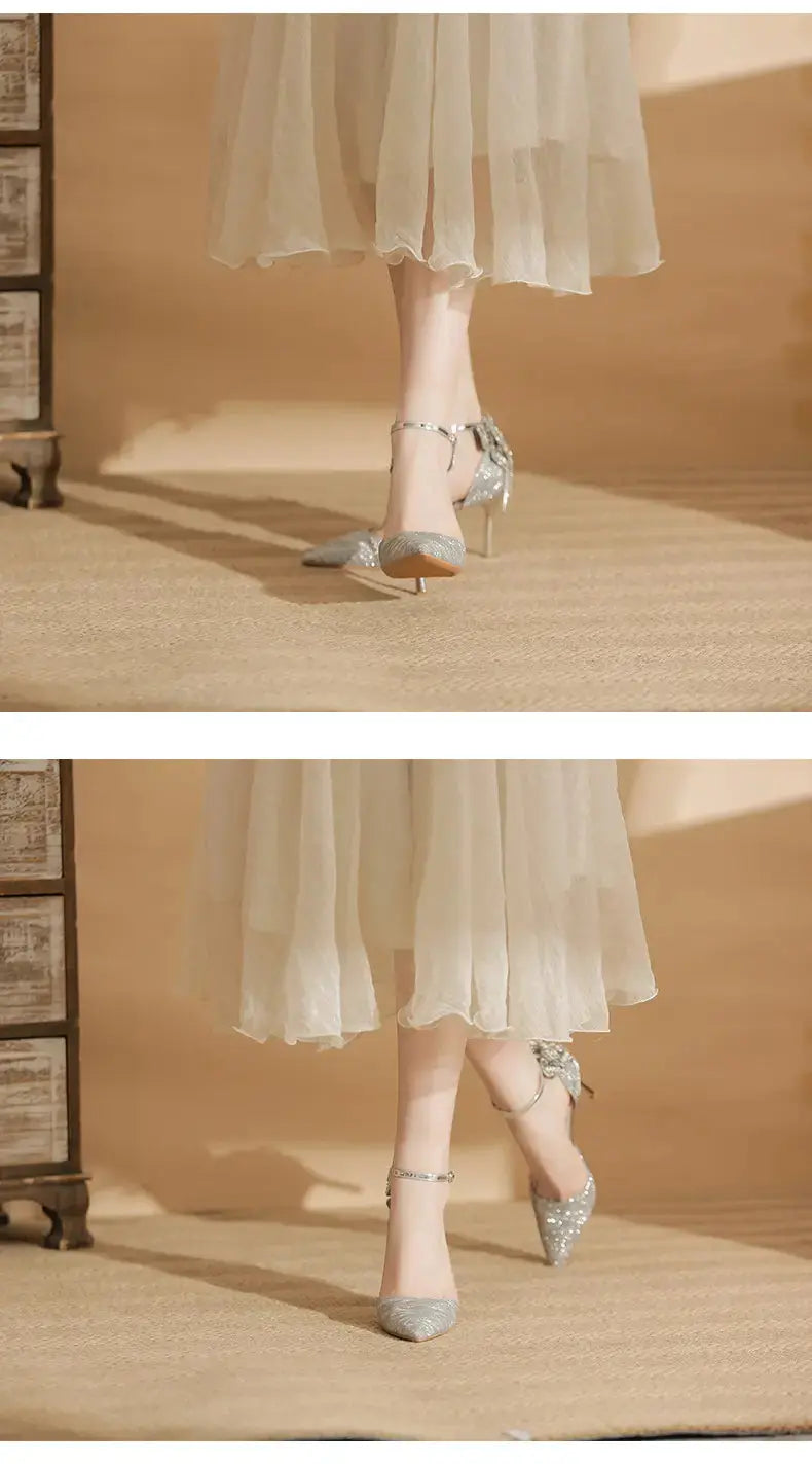 Pointed Toe Sequins Fine Heeled High Heels Elegant Sexy Ladies Sandals Wedding Shoes Banquet Shoes Women's Shoes My Store