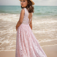 Princess Girls Cotton Lace Party Long Dress Baby Kids Flower Girl Wedding Birthday Children Clothing Natalia Home Fashion    Natalia Home Fashion