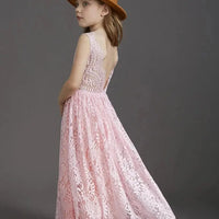 Princess Girls Cotton Lace Party Long Dress Baby Kids Flower Girl Wedding Birthday Children Clothing Natalia Home Fashion    Natalia Home Fashion