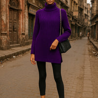 Turtlenecks Women Pullovers Mid-Long Casual Knit Sweater Fad Raglan Sleeves Side Slit Sweater New Skirt-style Jumper