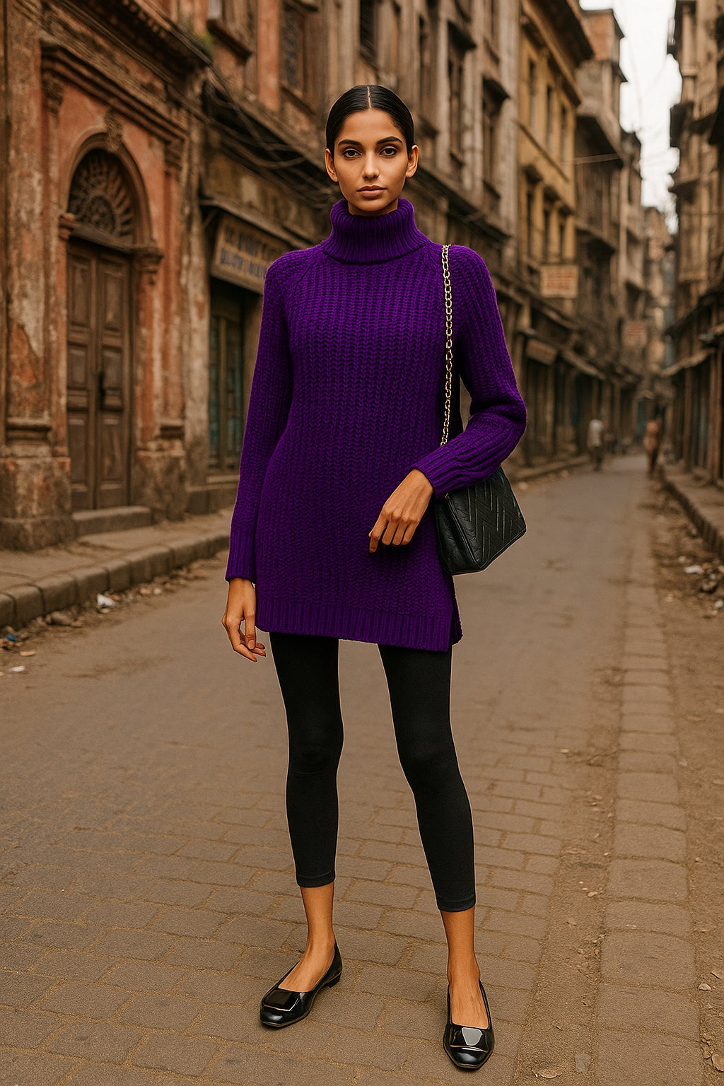 Turtlenecks Women Pullovers Mid-Long Casual Knit Sweater Fad Raglan Sleeves Side Slit Sweater New Skirt-style Jumper