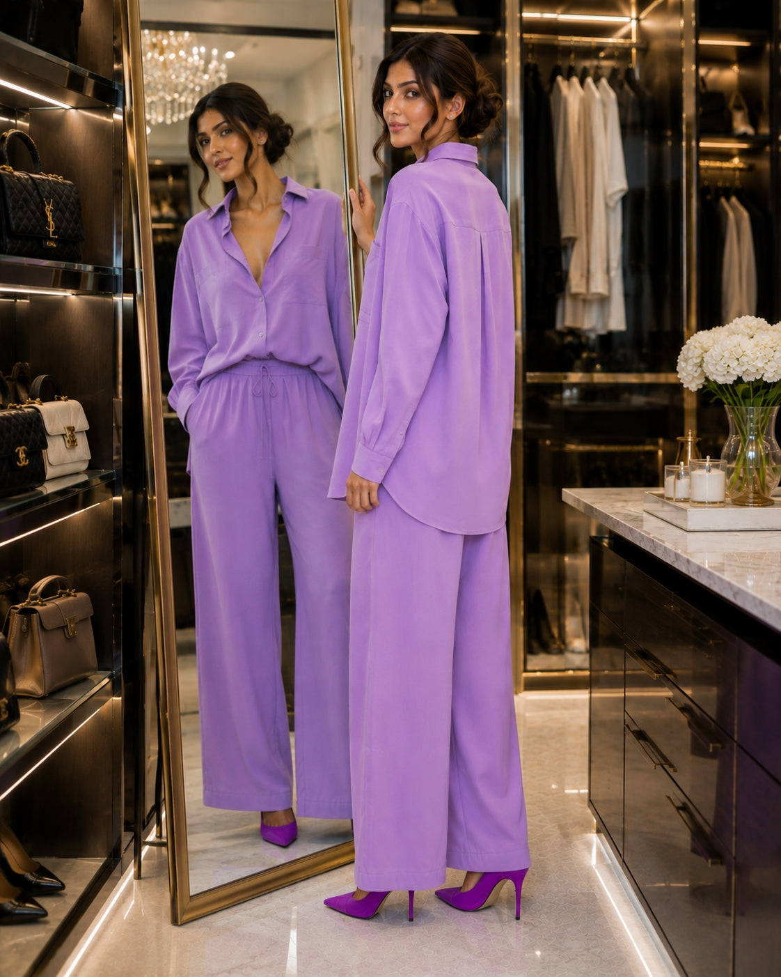 Cotton and Linen Shirt Suit High Waist Loose Trousers Elegant Women Sets Two Piece Set for Women Natalia Home Fashion    Natalia Home Fashion