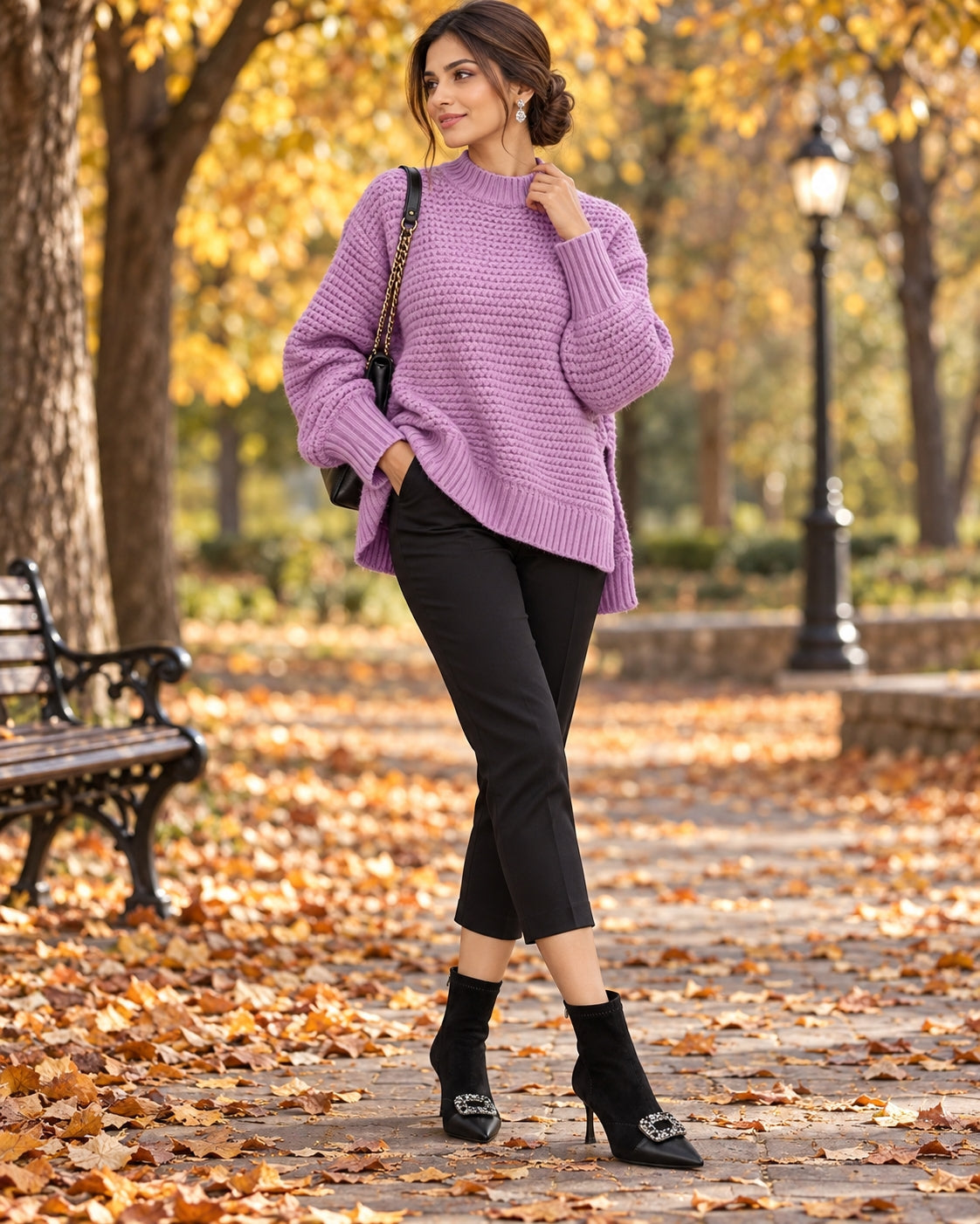 Solid Color Simple Semi-high Collar Long-sleeved Split Pullover Sweater Women's Loose Casual Knitted Sweater Natalia Home Fashion    Natalia Home Fashion