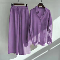 Cotton and Linen Shirt Suit High Waist Loose Trousers Elegant Women Sets Two Piece Set for Women Natalia Home Fashion    Natalia Home Fashion