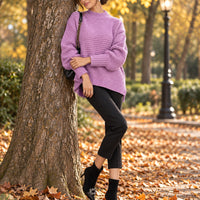 Solid Color Simple Semi-high Collar Long-sleeved Split Pullover Sweater Women's Loose Casual Knitted Sweater Natalia Home Fashion    Natalia Home Fashion