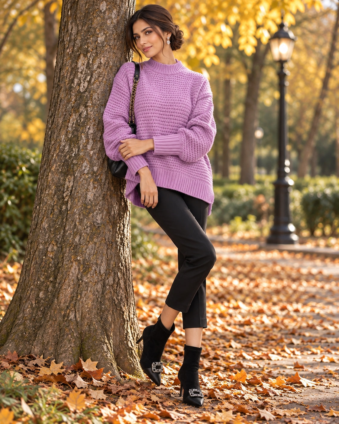 Solid Color Simple Semi-high Collar Long-sleeved Split Pullover Sweater Women's Loose Casual Knitted Sweater Natalia Home Fashion    Natalia Home Fashion