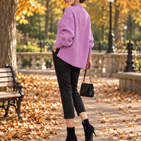 Solid Color Simple Semi-high Collar Long-sleeved Split Pullover Sweater Women's Loose Casual Knitted Sweater Natalia Home Fashion    Natalia Home Fashion