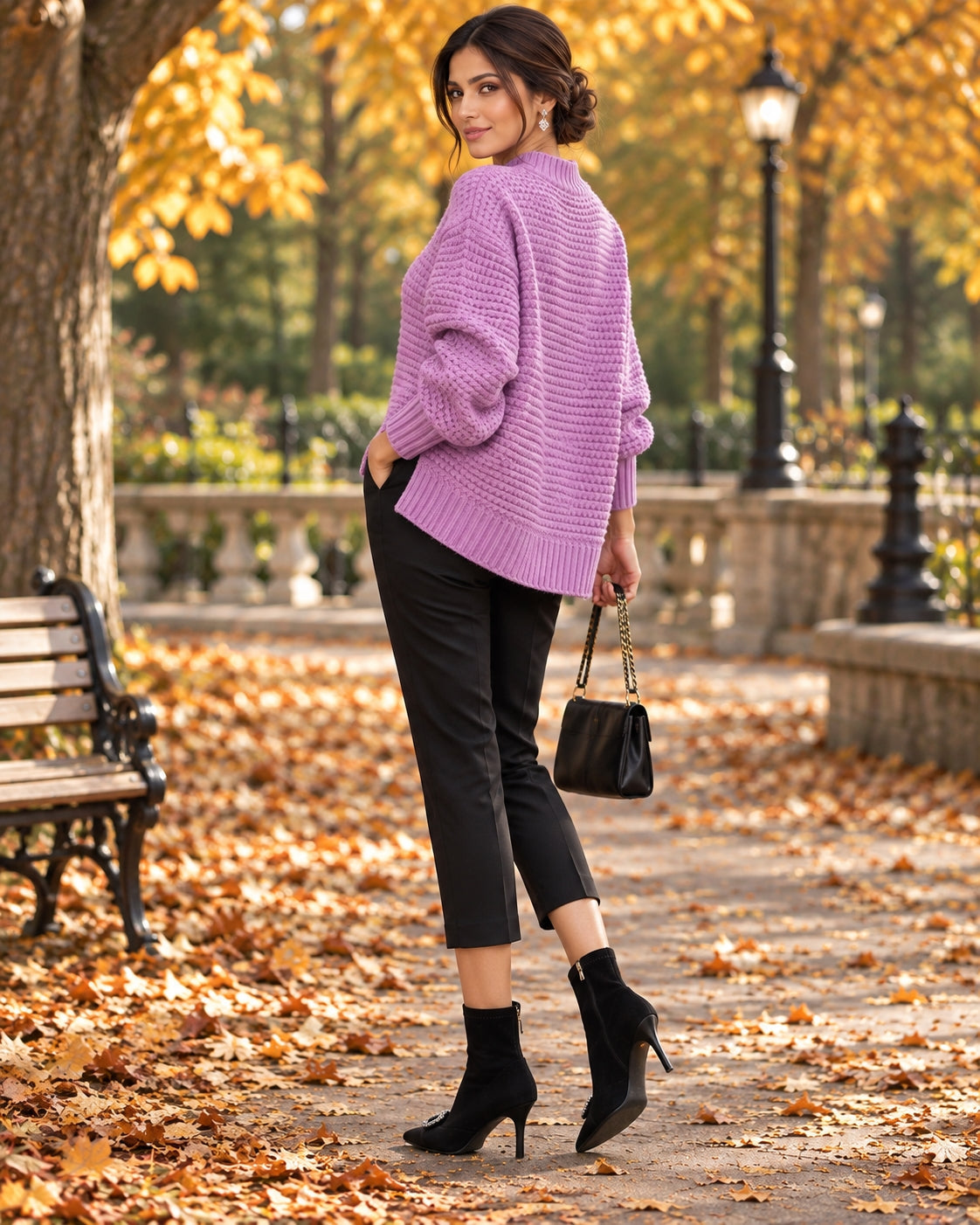 Solid Color Simple Semi-high Collar Long-sleeved Split Pullover Sweater Women's Loose Casual Knitted Sweater Natalia Home Fashion    Natalia Home Fashion