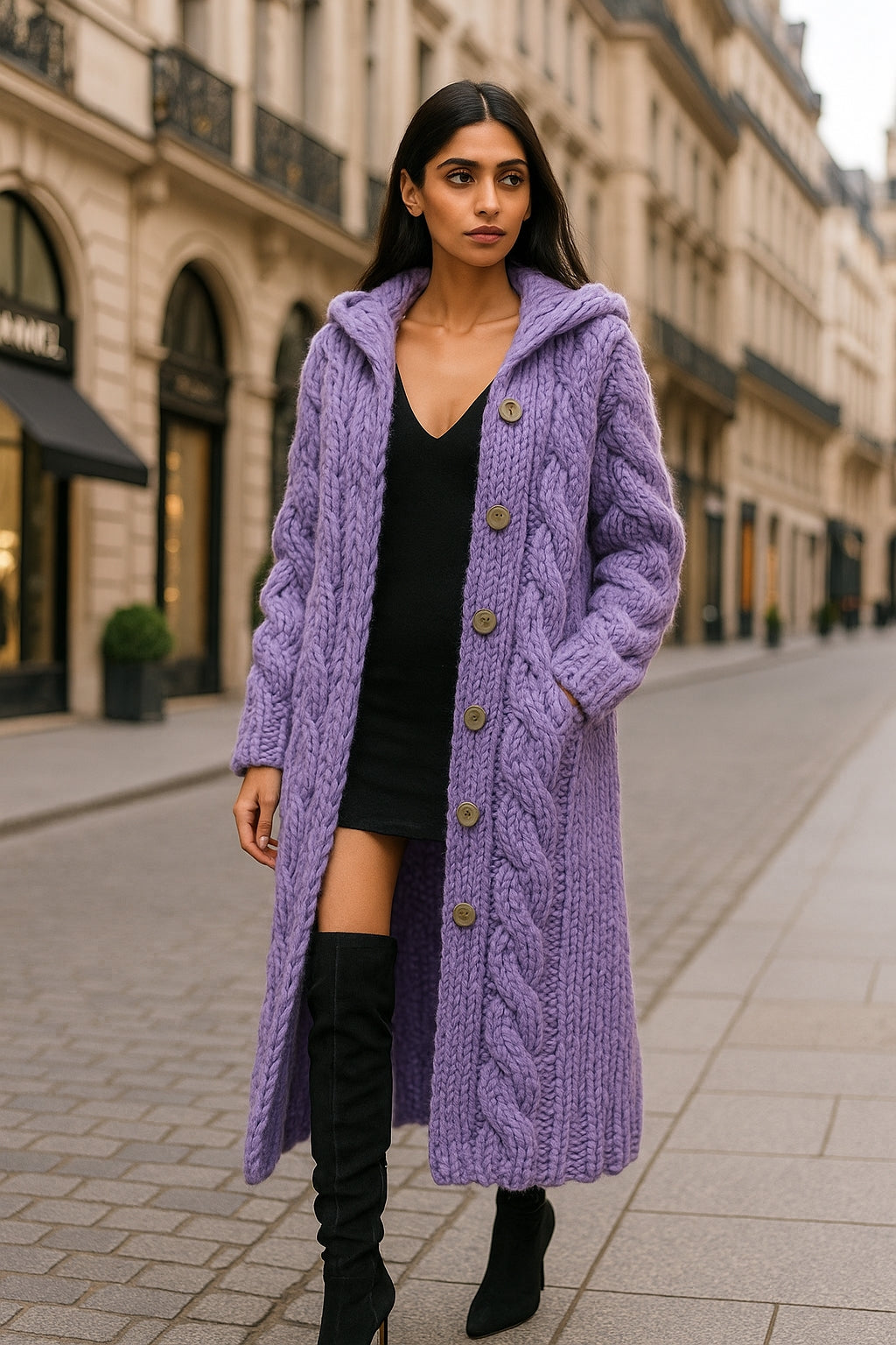 Oversized Women Loose Knitted Sweaters Thick Long Sleeve Pocket Button Knitted Long Cardigan Coats