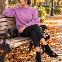 Solid Color Simple Semi-high Collar Long-sleeved Split Pullover Sweater Women's Loose Casual Knitted Sweater Natalia Home Fashion    Natalia Home Fashion
