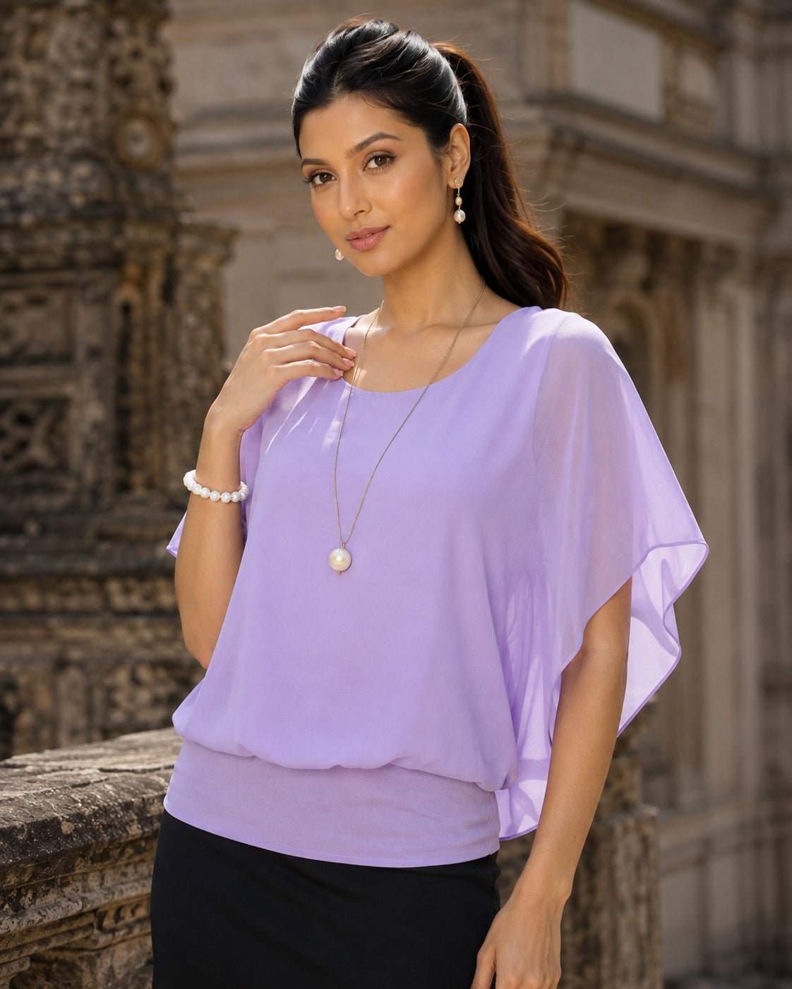 Women's Clothing Chiffon Short Sleeve Bat Wing Shirt Loose Fit Slimming T-Shirt For Women Natalia Home Fashion    Natalia Home Fashion