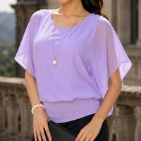 Women's Clothing Chiffon Short Sleeve Bat Wing Shirt Loose Fit Slimming T-Shirt For Women Natalia Home Fashion    Natalia Home Fashion