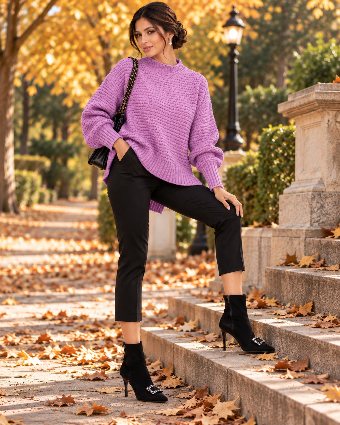 Solid Color Simple Semi-high Collar Long-sleeved Split Pullover Sweater Women's Loose Casual Knitted Sweater Natalia Home Fashion    Natalia Home Fashion