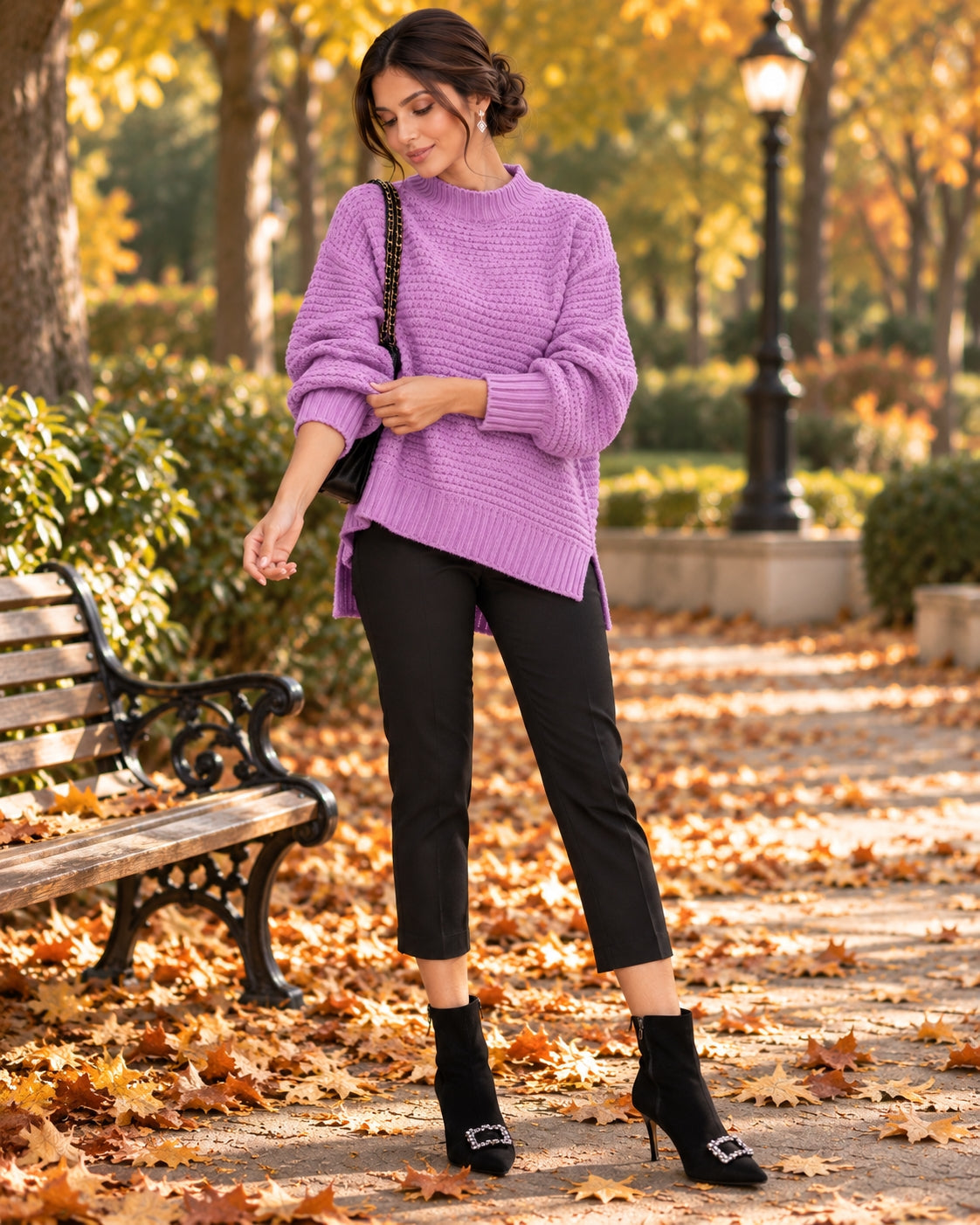 Solid Color Simple Semi-high Collar Long-sleeved Split Pullover Sweater Women's Loose Casual Knitted Sweater Natalia Home Fashion    Natalia Home Fashion