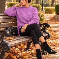 Solid Color Simple Semi-high Collar Long-sleeved Split Pullover Sweater Women's Loose Casual Knitted Sweater Natalia Home Fashion    Natalia Home Fashion