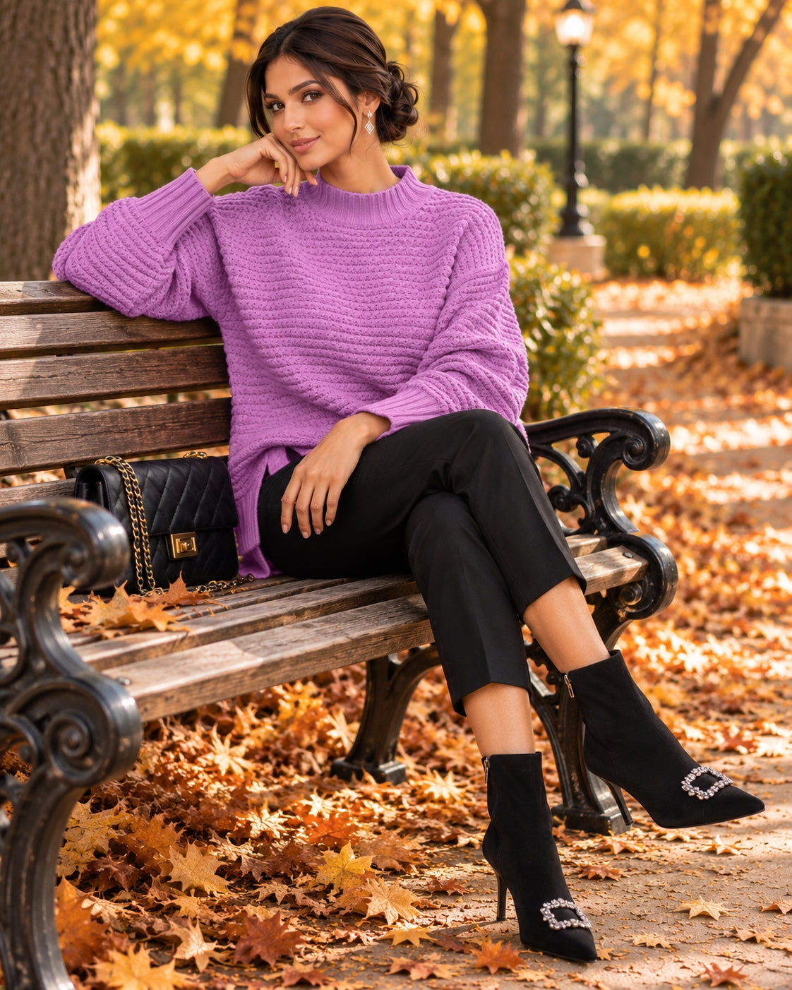 Solid Color Simple Semi-high Collar Long-sleeved Split Pullover Sweater Women's Loose Casual Knitted Sweater Natalia Home Fashion    Natalia Home Fashion