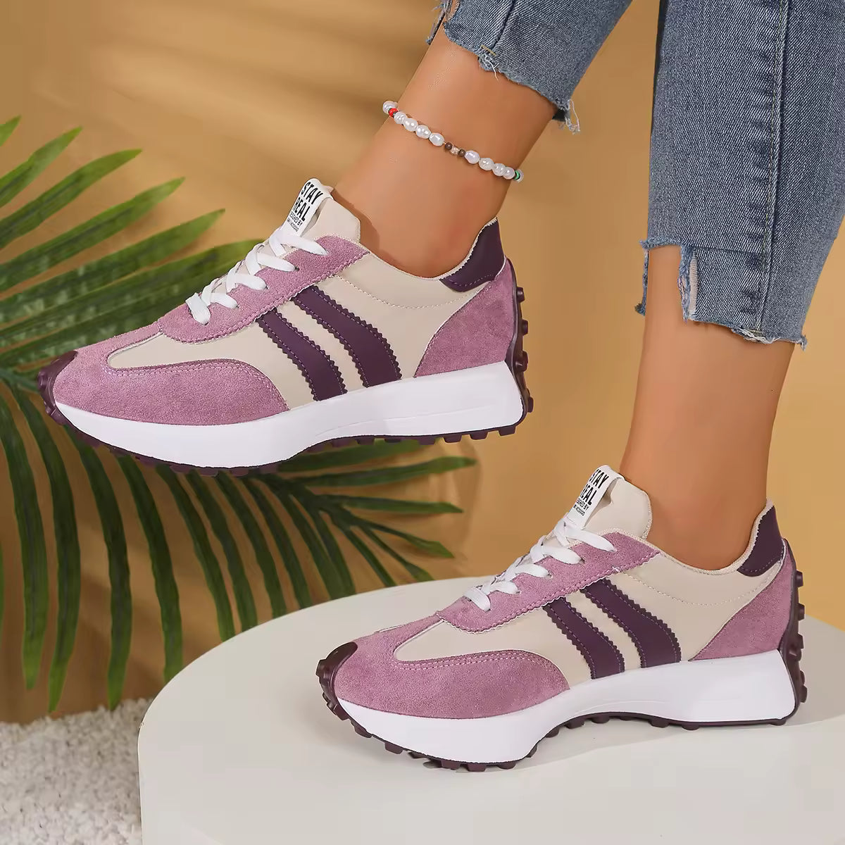 Retro Platform Women's Sneakers Summer Casual Patchwork Leather Sneakers Women's Outdoor Casual Comfort Shoes