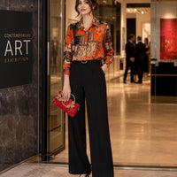 Slim Floral Long-sleeved Shirt Loose Printed Top for Women