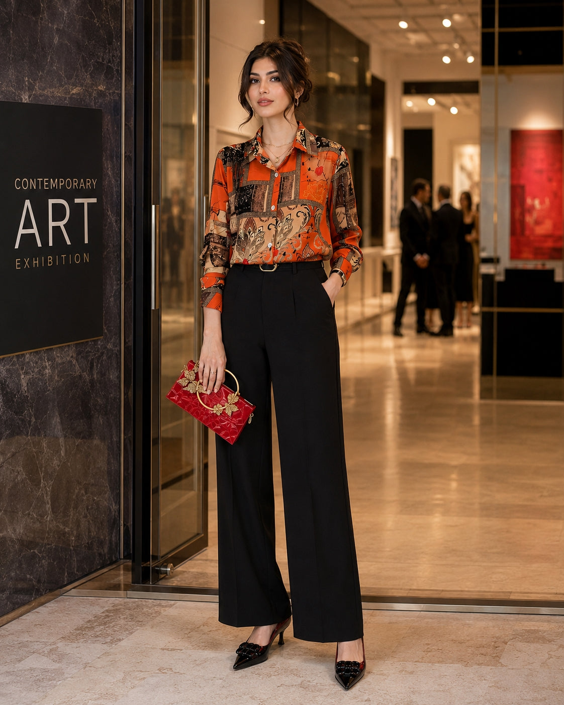 Slim Floral Long-sleeved Shirt Loose Printed Top for Women
