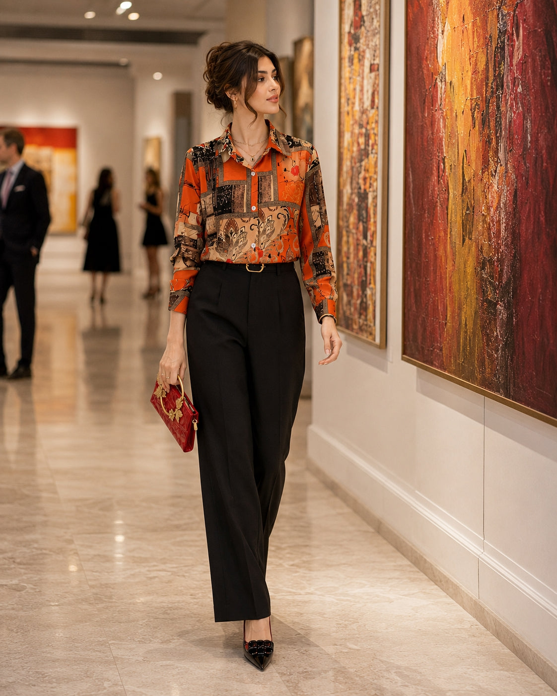 Slim Floral Long-sleeved Shirt Loose Printed Top for Women